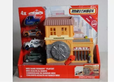 Matchbox MBX Bank Robbery Rescue Playset With 4 Vehicle Police Swat Bank Truck • $15