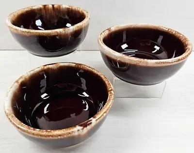 3 McCoy Brown Drip Fruit Dessert Bowl Set Vintage Dark Glaze 7016 Sauce Dish Lot • $36.97