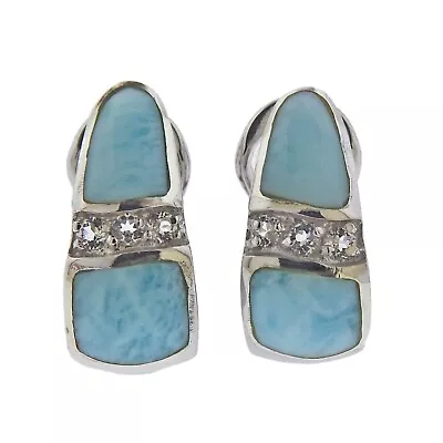 New MarahLago Sterling Silver White Sapphire Larimar Half Hoop Earrings $273 • $120