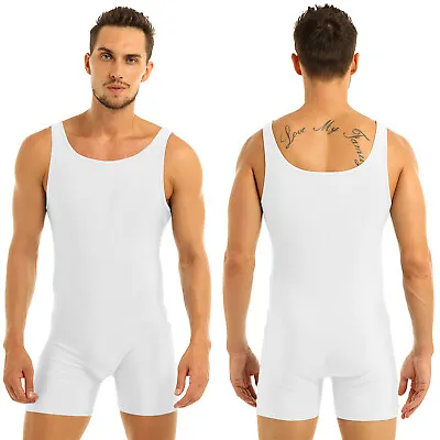 US Men One-piece Spandex Bodysuit Boxer Brief Wrestling Singlet Leotard_Jumpsuit • $12.81