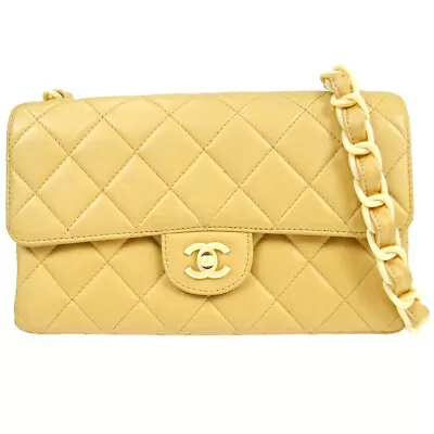 Chanel Classic Flap Acrylic Chain Shoulder Bag Beige Lambskin 86581 • £2447.42