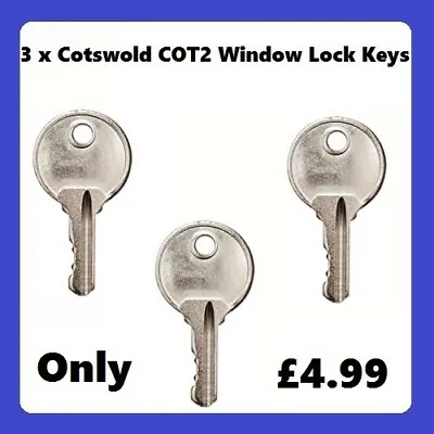 £4.75 • Buy Replacement Window Handle Keys ( Cotswold COT2 ) X 3 Keys