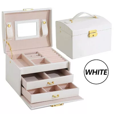 Jewellery Box With Mirror Girl 2 Drawer Organiser Ring Earring Storage Lock Case • $26.39