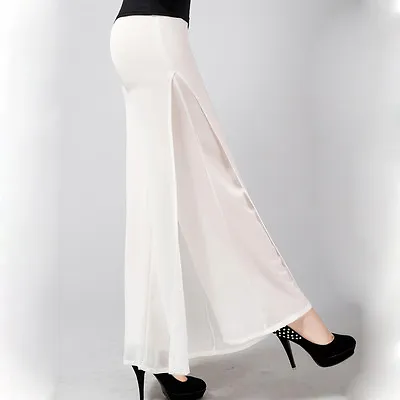 Loose Palazzo Trousers Womens Wide Leg Pants Chiffon High Waist Side Split Dance • $20.87