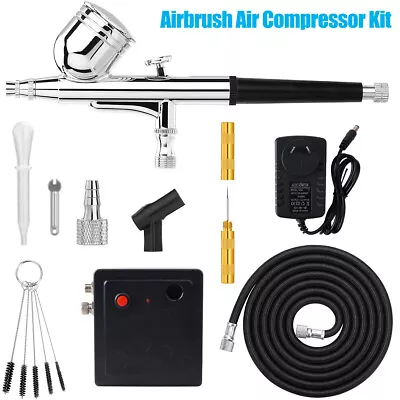 Airbrush Compressor Kit 0.3mm Dual Action Air Brush Spray Gun Art Tattoo Paint • $62.99