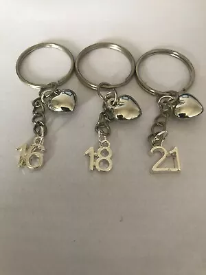 Age Number 16th 18th 21st Keyring Birthday With Puffed Heart Charm • £3.30