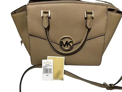 Michael Kors Hudson Khaki  Leather Satchel Handbag Crossbody Bag Gold • $160