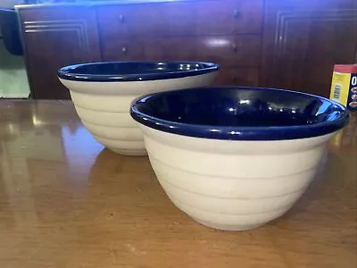 Pair Of Vintage Beehive Cobalt Glazed/Unglazed Monmouth Pottery Mixing Bowls • $29.50
