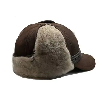 Men's FUR WINTER HAT Sheepskin Shearling LEATHER TRAPPER USHANKA Hat M-XXXL • $39.99