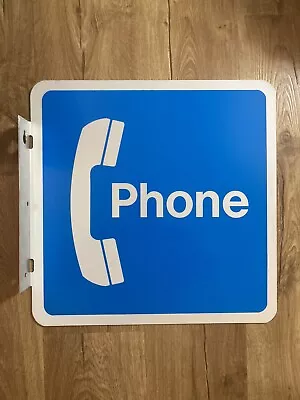 Vintage NOS Unused Pay Phone Booth Sign 18x18 Metal Blue White Flange Telephone • $79.95