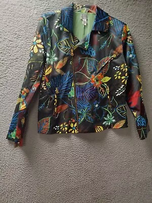 Chicos Jacket Womens Size 1 (Medium/8)Multicolor Floral Zip Front Pockets Sleeve • £28.45