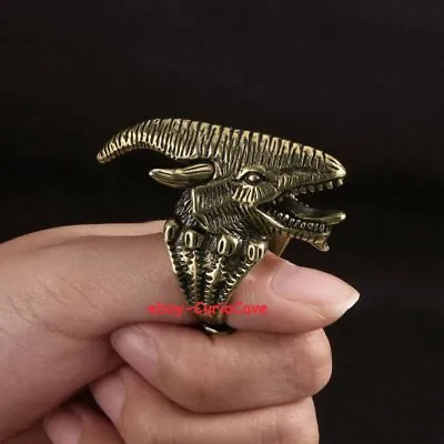 Vintage Antique Brass Dragon Head Ring - Men's Creative Punk Hip Hop Jewelry • $12.99