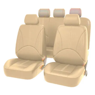 Beige Universal PU Leather Car SUV Seat Cover Protector 5-Seats Accessories Set • $27.99