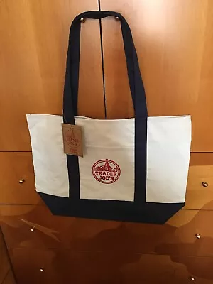 Trader Joe's Heavy Duty Reusable Canvas Eco Tote Bag   Blue White Brand NEW XL • $12.50