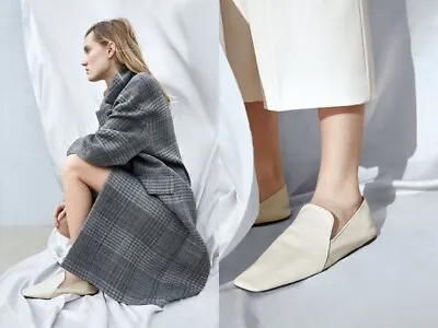 $70 • Buy Zara Soft Square Toe Leather Slippers | NWT | EU 39: 8 US |
