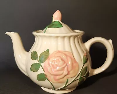 $30 • Buy Vintage 1950's Shawnee Handpainted Embossed Pottery Teapot Pink Roses USA