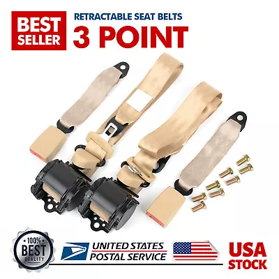 2 Set Beige Car Adjustable Retractable 3 Point Safety Seat Belt Straps Assembly • $42.69