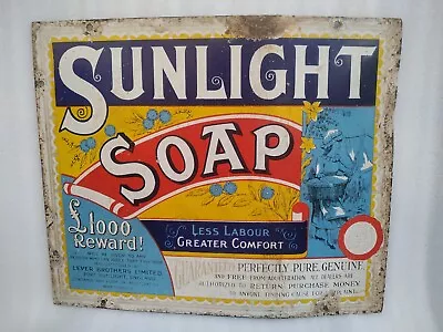 Vintage Original Porcelain Enamel Sign Sunlight Soap England Liver Brothers 1930 • $1706.06