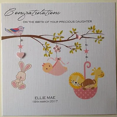 PERSONALISED Handmade Card NEW BABY BIRTH CONGRATULATIONS Girl • £3.75