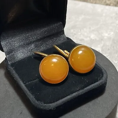 VINTAGE Amber & Rolled Gold Cufflinks Russian Hallmarks Retro Gift Smart Wedding • £29.99