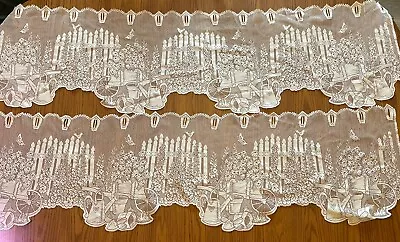 Vintage Ecru / Cream / Off White Lace Curtains 2 Panels At ~ 59 X ~ 16 Inches Ea • $35