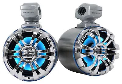 2) Rockville WB50KLS SILVER 5.25  250w Metal Marine Wakeboard LED Tower Speakers • $159.95