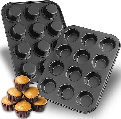 Muffin Tray 12 Cupcake Tin Non Stick Carbon Steel Baking Pan Yorkshire Pudding • £7.99
