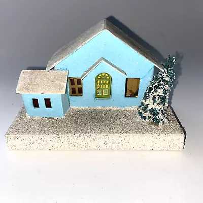 Vintage Christmas Blue House W/ Tree Putz Display Mica Glitter • $12.50