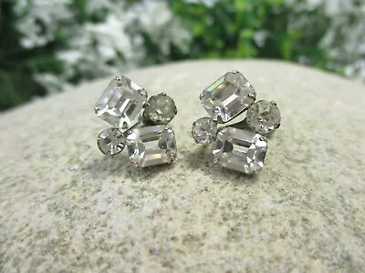 Signed VAN DELL STERLING Silver RHINESTONE Screw-Back Authentic VINTAGE EARRINGS • $15