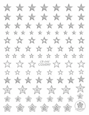 Nail Art Large Solid & Hollow Silver Stars Perfect 3D Art Nail Sticker CB046 • $3.39