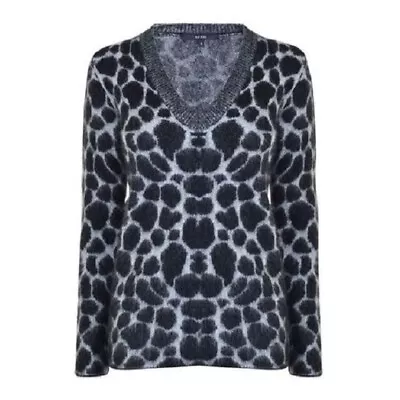 Gucci Leopard-effect $1900 Gray Fine Mohair V-neck Sweater 100% Authentic • $525