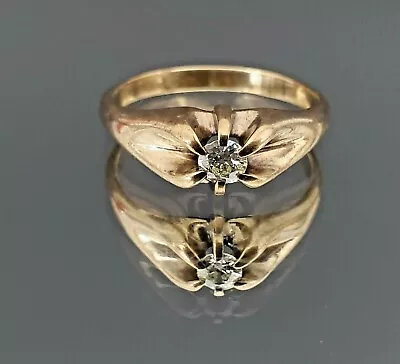 14k Yellow Gold Vintage Ring With A Mine Cut 25pt Diamond Solitaire Size 12 • $499