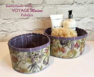 Voyage Maison Handmade Storage Basket Pvc Oilcloth Hedgerow & Purple Check • £9