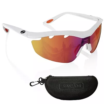 RayZor White Sports Wrap Sunglasses Uv400 Vented Red Mirrored Lens RRP£49 (612) • £14.49
