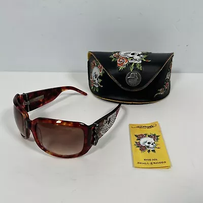Ed Hardy Sunglasses Women EHS001 Tortoise With Case Skull And Roses • $129.95