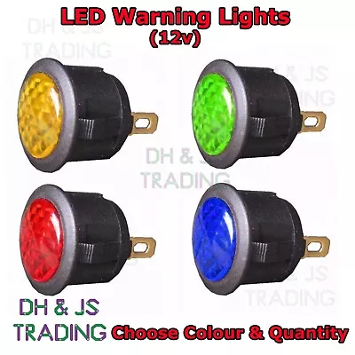 12v LED Round Warning Indicator Dash Lights RED AMBER GREEN BLUE Battery Oil • £2.99