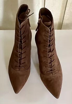 NIB J Crew Sz 8 Dark Pecan Brown Suede Lace-up Kitten Heel Booties AB103 • $139