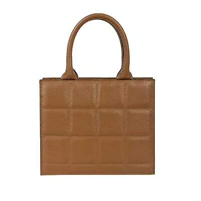 Woman Genuine Leather Handbag Tote Made In Italy Shoulder Bag Nougat Quilted • $159