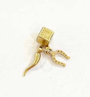 £69 • Buy 9ct 375 Vintage Gold Small Dice, Horseshoe And Horn Of Plenty Charm / Pendant 