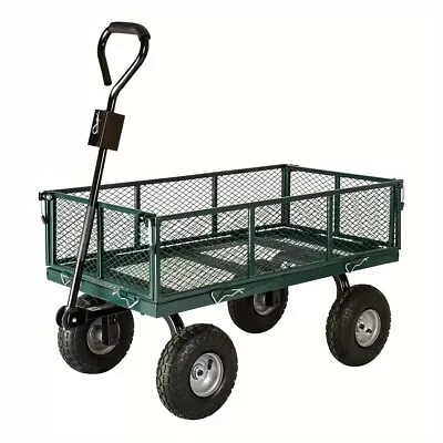 Towable Mesh Garden Utility Cart Steel Dump Garden Cart Detachable Sides Outdoor • $79.49