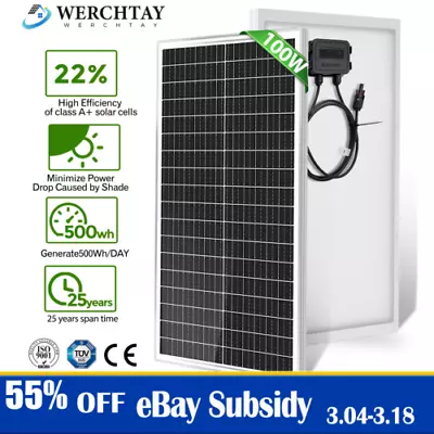 100W Watt 12V Monocrystalline Solar Panel Charger RV Camping Home Off-Grid 12BB • $29.26