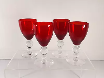 4 Vtg MCM Morgantown Golf Ball Stem Ruby Red Elegant Glass Cordial Goblets 4.75  • $49