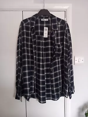 £3.99 • Buy Size Small Hollister Oversized Navy And White Checked Shirt Bnwt