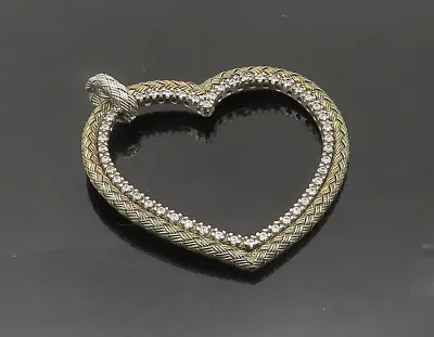 925 Sterling Silver  - Vintage Cubic Zirconia Open Love Heart Pendant - PT14997 • $41.95