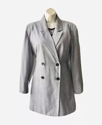 Stradivarius Grey Longline Blazer Dress-Coat UK S RRP £49 Belt Double Breast NEW • £14