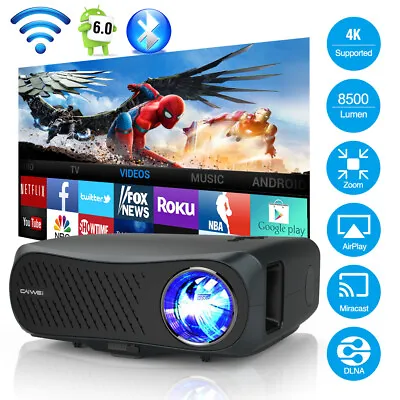 $513.82 • Buy CAIWEI Android 6.0 Projector 4K Home Cinema Native 1080P BT WIFI HDMI 10000:1 AU