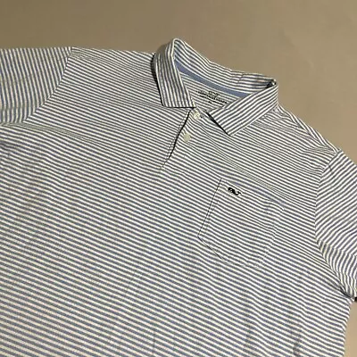 Vineyard Vines Shirt Men's XL Polo Blue Striped Short Sleeve Pocket Whale Logo • $4.50