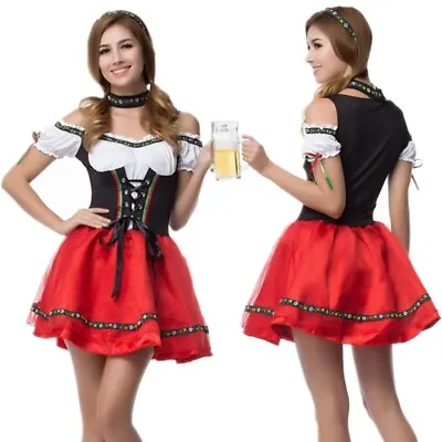 Women Oktoberfest Dirndl Beer Maid Costume German Bavarian Fancy Dress Outfit • £15.99