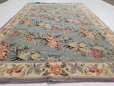 Vintage French Needle Point Handmade Floral Multicolor Wool Rug Carpet 255x164cm • £450