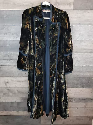 Free People Hazel Duster Jacket Coat XS Black Velvet Velour Midi Floral BN • £85